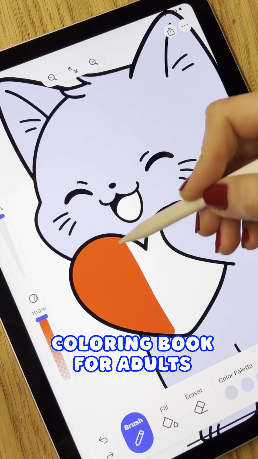 Cat coloring page on tablet