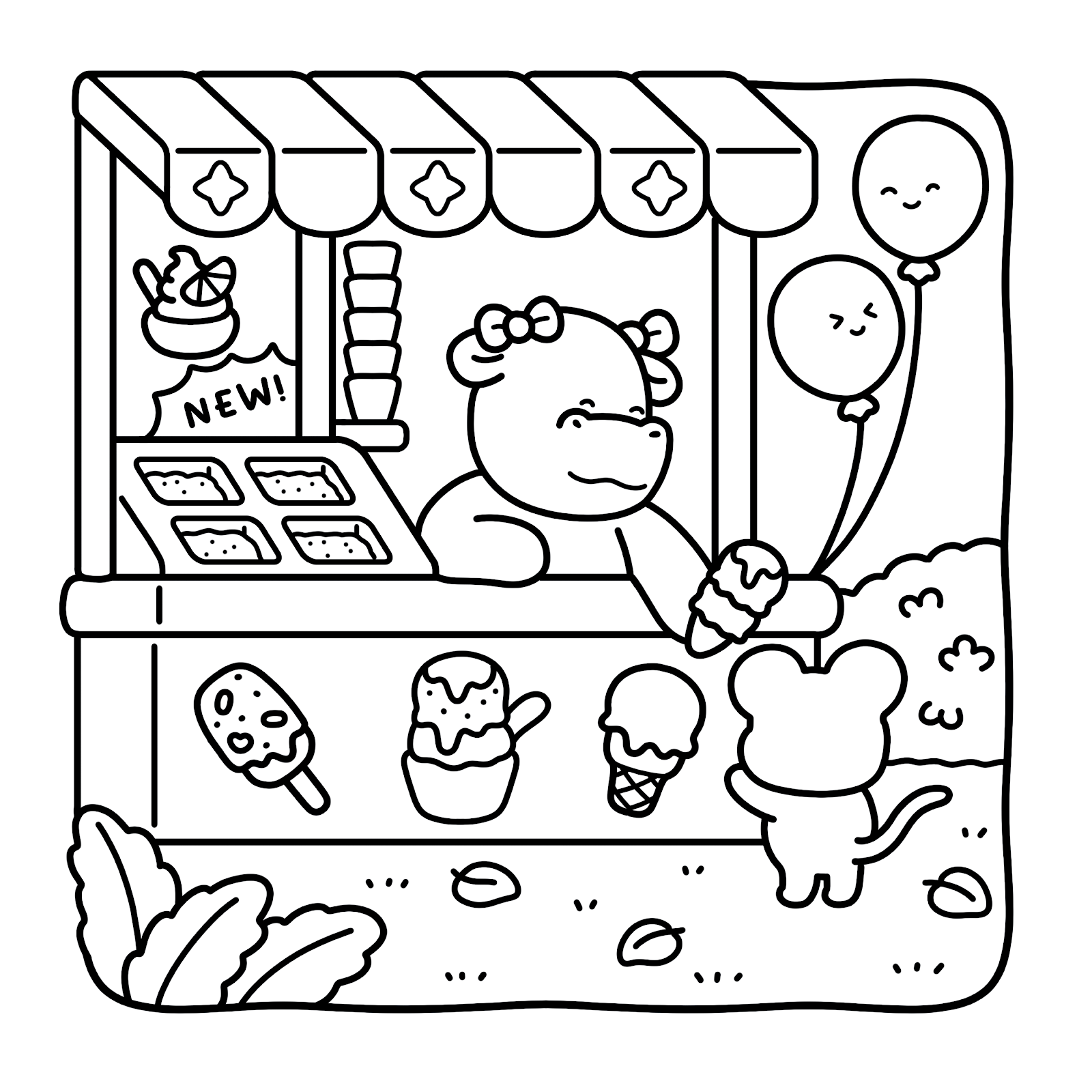 Ice cream shop coloring page